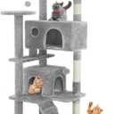 Sweetcrispy 54 Inch Cat Tree Tower, Multi-Level Tower with Cat Scratching Post, Indoor Cat Condo with Climbing Ladder, Plush Toy, Play House for Cat, Light Grey