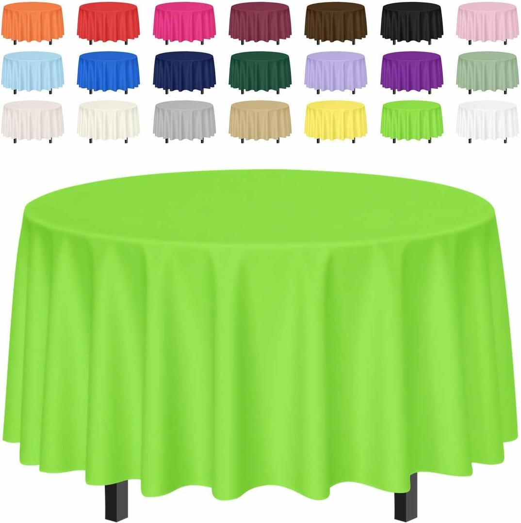 SietDESEO 3 Pack Lime Green Tablecloth Round 84 x 84 Plastic Table Cover Waterproof Lime Green Table Cloth Disposable for Wedding Birthday Baby Shower Party Picnic Circle Tablecloth