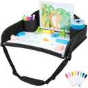 Kids Travel Tray for Toddler Car Seat, Travel Activity Tray for Airplane, Car Seat Lap Drawing Tray, Multifunctional Car Seat Tray Table with Storage for Kids Travel Play, Black