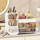 Makeup Organizer with Drawers,vLarge Capacity Countertop Organizer for Vanity,Bathroom and Bedroom Desk Cosmetics Organizer, Easy To Storage Skincare, Brushes, Eyeshadow, Lotions, Lipstick (White)
