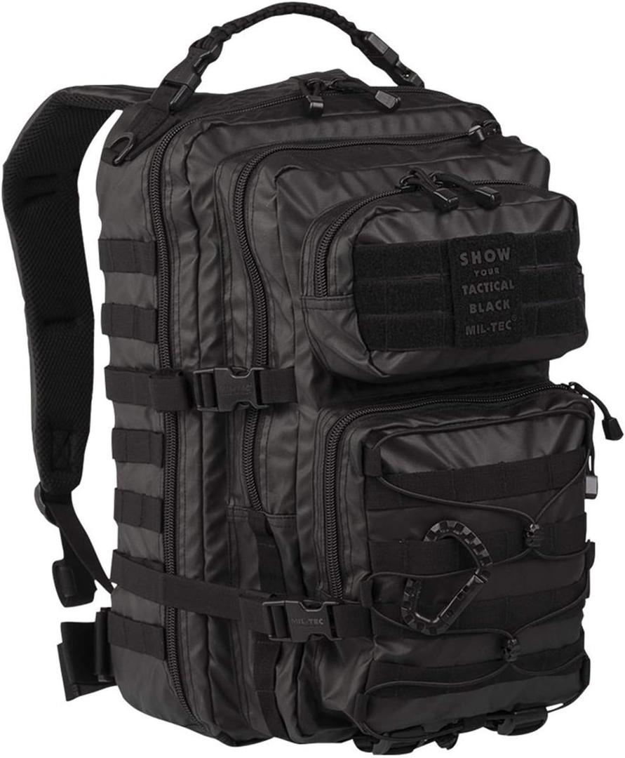 Mil-Tec Unisex Tactical Assault Pack - Rugged Durable Lightweight Ergonomic Versatile Outdoor Camping Hiking Backpack with Adjustable Padded Shoulder Straps & MOLLE Loops, Black, 36L Mil-Tec Unisex Tactical Assault Pack - Rugged Durable Lightweight Ergonomic Versatile Outdoor Camping Hiking Backpack with Adjustable Padded Shoulder Straps & MOLLE Loops, Black, 36L