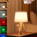 UMEXUS Cordless Table Lamp, Rechargeable Battery Powered, Timer & Dimmer & Remote Control & Color-Changing, Fabric White Shade, Small Tripod Lighting Patio Bedroom Living Room Home Office