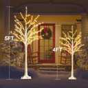 Zcdl Lighted Birch Tree Light, 4FT 5FT White Birch Tree with LED Lights, White Christmas Tree Outdoor, Warm White Prelit Tree for Indoor Home Party Wedding Holiday Outside Christmas Decorations