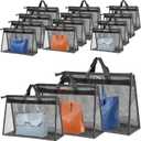 15 PCS Dust Bags for Handbags,Purse Protector Storage Bag,Purse Cover Hanging Closet Organizer with Zipper Handle,Clear Handbag Storage Organizer for Closet,3 Assorted Sizes(Gray)