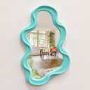Wall Mirror Home Office Decor, Irregular Wall-Mounted Decorative Mirrors for Modern Apartment Bedroom Laundry Room Decoration, Hanging Wall Art Above TV Desk Table Decor (Turquoise Blue) (16x10")