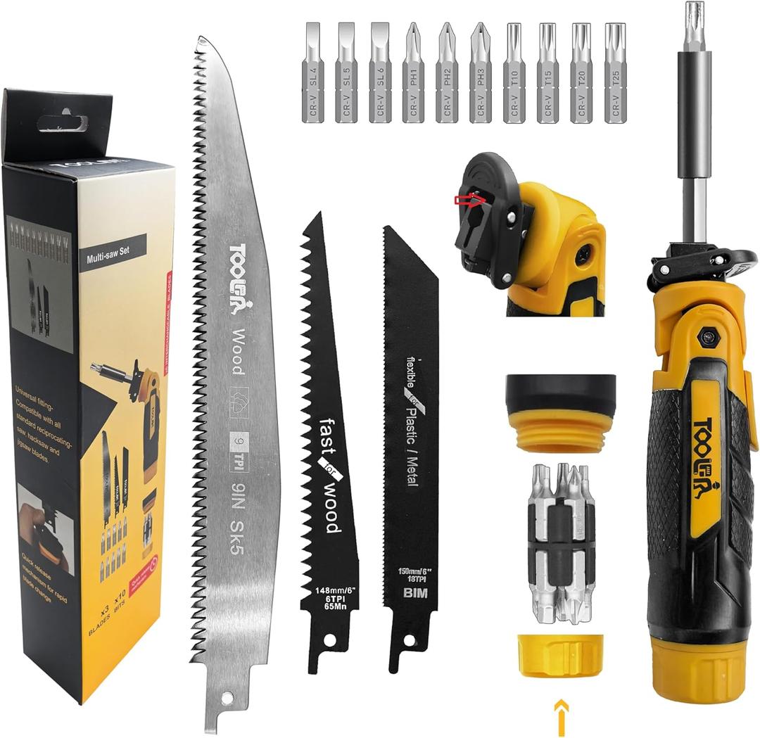 15-In-1 Multi Blades Hand Saw With Screwdriver (Not Electric). For Cutting Wood, Metal, Plastic, Sheetrock, Drywall Saw, Plywood, Sheetrock Saw. Portable Hand Saw, Screwdriver