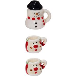 Zerodeko 3pcs Christmas Mini Tea Sets, Miniatures Dollhouse Ceramics Tea Cup Models Christmas Scene Ornaments Coffee Mug Decoration Miniature Dollhouse Accessories Set