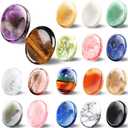 Fumete 18 Pcs Thumb Worry Stone for Anxiety Chakra Crystals, Oval Chakra Stones Tigers Eye Crystal for Anxiety Stress Relief Meditation Home Decor Christams Gift DIY Necklace