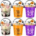 Bucherry 6 Pcs Halloween Trick or Treat Bucket with Handle 4.6 x 3.8 x 4.8 Inches Plastic Candy Baskets with 12 Pcs Pumpkin Bat Spider Skull Picks for Party Supplies and Home Decoration(Mixed)