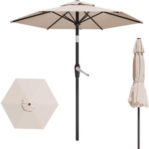 7.5FT Patio Umbrella Table Market Umbrella w/Tilt and Crank Heavy-Duty Round Outdoor Umbrellas for Garden, Deck, Backyard, Pool and Beach, Beige
