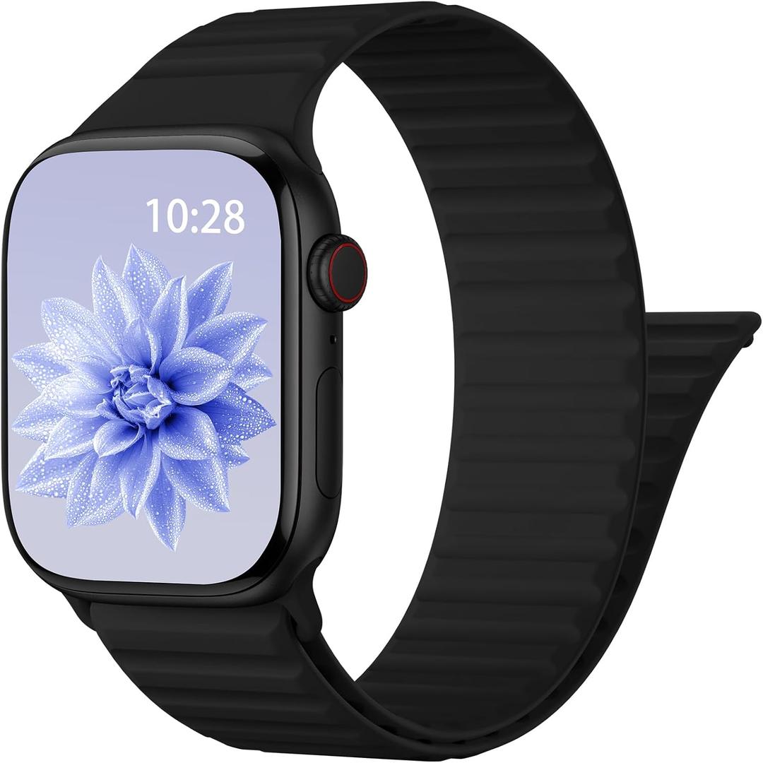 Patented Magnetic Sport Silicone Band Compatible with Apple Watch Bands 40mm 38mm 41mm 44mm 45mm 42mm 49mm Women Men, Soft Silicone Sport Loop Strap for iWatch Series 11 10 9 8 7 6 5 4 3 2 1 SE Ultra