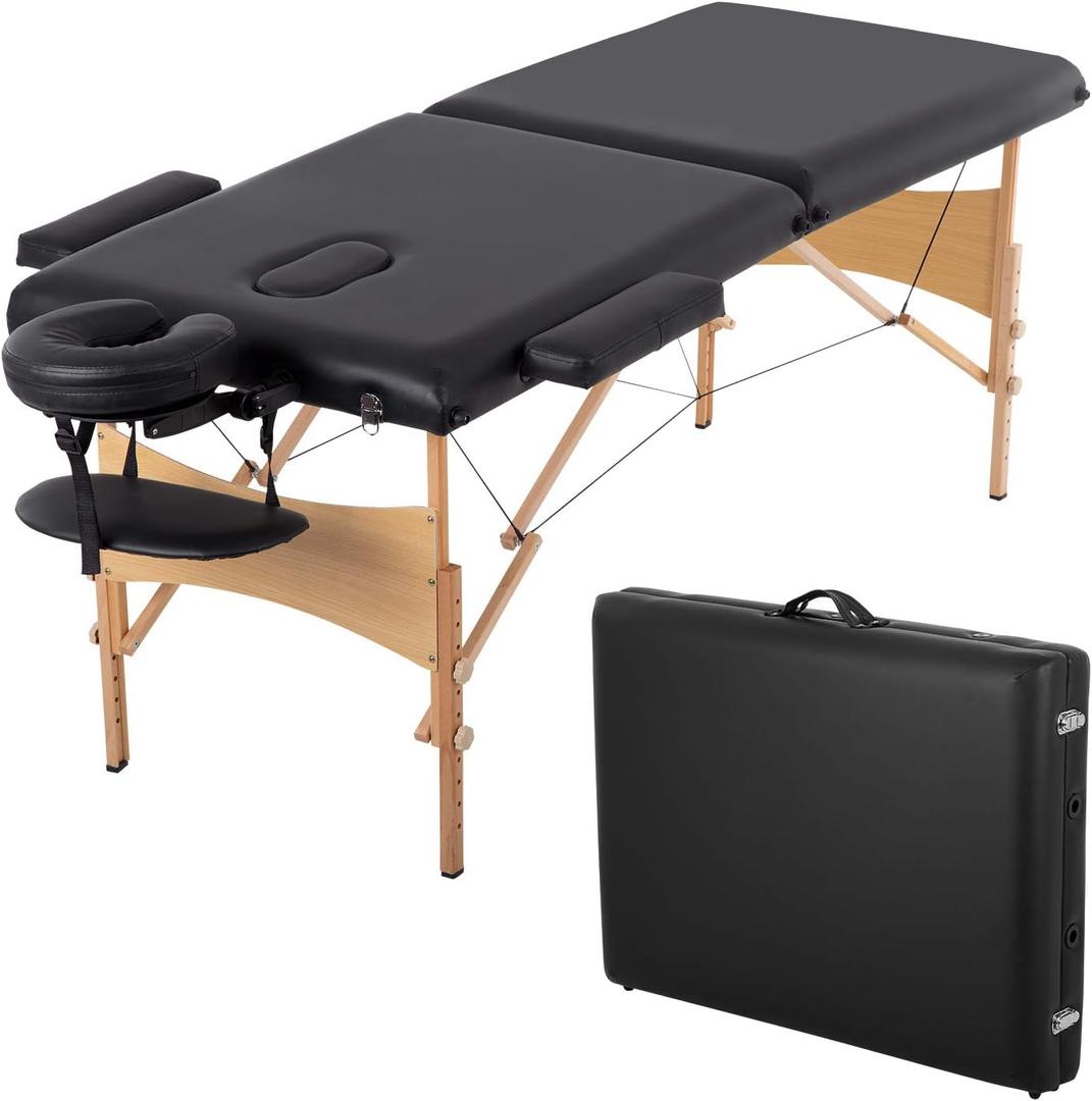 BestMassage Massage Bed Portable Massage Table 28 inch Wide Lash Bed Height Adjustable 2 Folding Spa Table with Non-Woven Bag for Spa Footmassage Facial CareSpa Tattoo (Black)