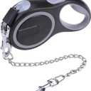 PupTeck Retractable Dog Leash with Chew Proof Chain, 360 Tangle-Free Pet Walking Leash, Heavy Duty up to 110lbs, 16ft Strong Nylon, One-Hand Brake Black