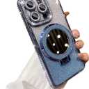 Fycyko for iPhone 13 Pro with Mirror Kickstand Glitter Luxury Holder Stand Plated Bling Aesthetic Phone Case Shockproof for iPhone 13 Pro-Blue