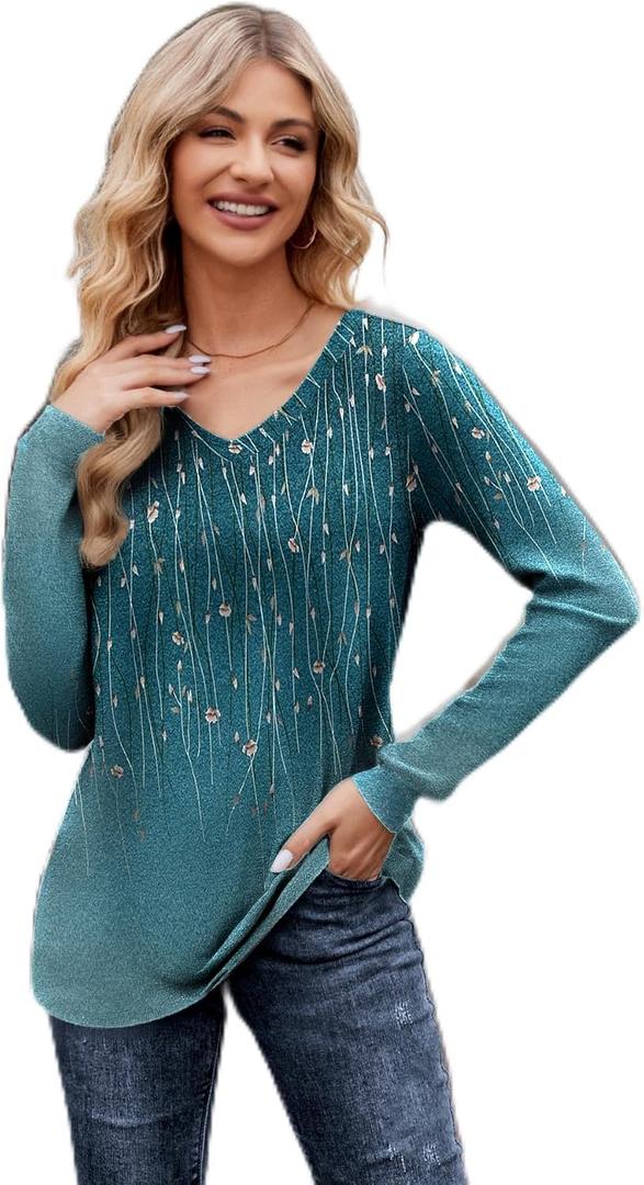 Zeagoo Womens Long Sleeve T Shirts V Neck Soft Basic Tee Loose Fit Casual Tops Winter Clothing (S)