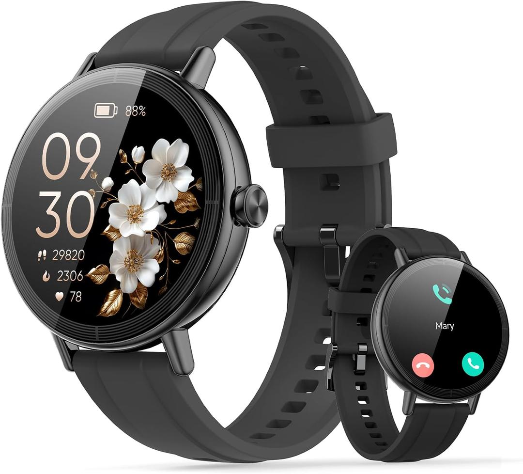Smart Watch for Women, 1.27" HD Fitness Tracker with Bluetooth Calls(Answer&Make) IP68 Waterproof Smartwatch Compatible IOS/Android,100+ Sport Modes Watch with Heart Rate/Sleep Monitor Pedometer Black