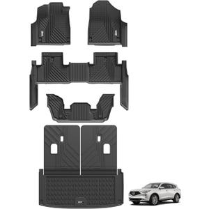 3W Floor Mats & Cargo Liner for Acura MDX 2022-2024 2025, TPE Custom Fit Floor Liner & Trunk Mats & Backrest Mat, All Weather Acura MDX Accessories Car Mats 1st, 2nd and 3rd Row, Black