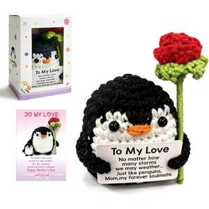 Mothers Day Card Gifts for Mom, Funny Mothers Day Gift Card for Mom from Daughter Son, Sentimental Mother's Day Card, Cute Crochet Penguin Decoration
