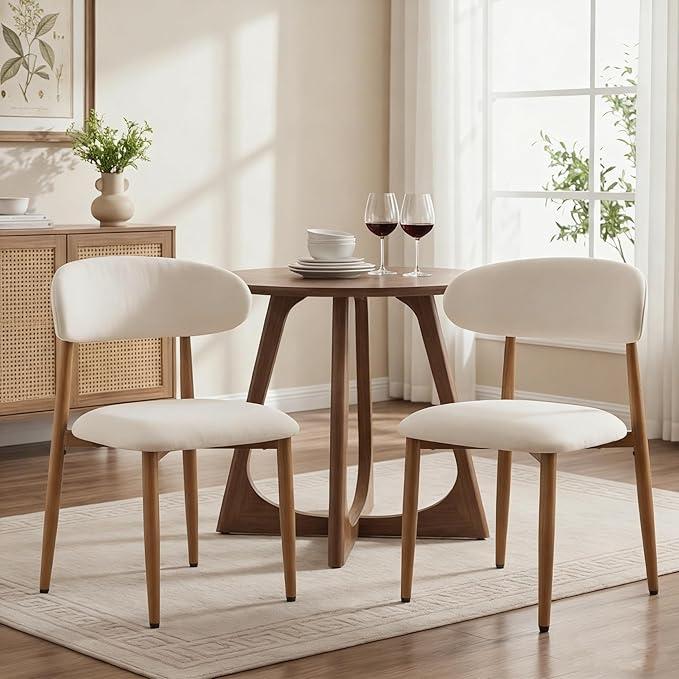 UVV Dining Chairs Set of 2, Metal Kitchen Chairs with Modern Fabric Upholstered for Dining Room, Beige