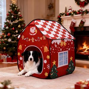 LUCKITTY Foldable Indoor Dog House with Christmas Design - Portable Pet Shelter for Dogs, Ideal for Living Room & Bedroom Holiday Decor
