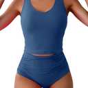 Eomenie Two Piece Tankini Swimsuits for Women Tummy Control Bathing Suits Cutout Back Swim Tank Top with High Waisted Bottom L Denim Blue