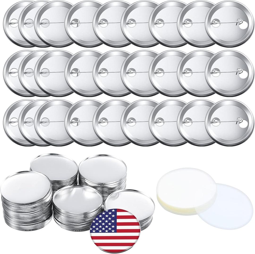 600 Pieces Blank Button Making Supplies Round Badge Parts Metal Pin Button Kit for Badge Make Machine, Including Metal Shells Back Cover and Clear Film(2.28 Inches)