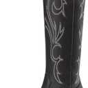 DREAM PAIRS Womens Cowboy Boots Comfortable Cowgirl Knee High Boots Pull On Side Zipper Chunky Heel Embroidered Western Boots, Size: 8.5