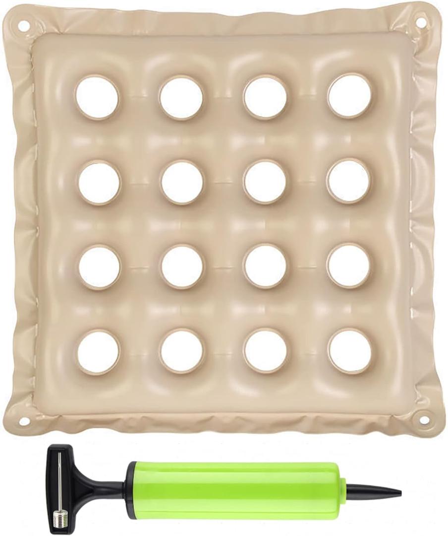 Inflatable Seat Cushions for Pressure Relief, Wheelchair Air Cushion for Bed Sore, Comfortable Waffle PadsCream 17x17inch