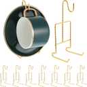 Vin Beauty 8Pcs Teacup Holder Display Stand Tea Cup and Saucer Display Stand Holder Metal China Coffee Mug Cup Storage Organizer 6.22 X 2.44 Inches Gold Metal Teacup Hanger Tray Rack for Plate Teapot