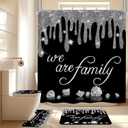4Pcs Family Glitter Diamond Shower Curtain Sets, Black Famliy Shower Curtain with Toilet Lid Cover and Rugs, Luxury Bling Shiny Shower Curtains for Home Bathroom Set Decor with 12 Hooks, 72 x 72 inch
