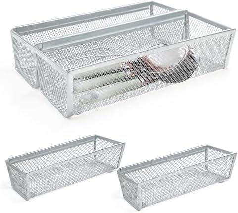 Fodofodo 6PCS Drawer Organizer for Kitchen, Utensil Mesh Organizer With Interlocking Arm for Cosmetic, Flatware, Pen (9 * 3 * 2 Inches, Grey)