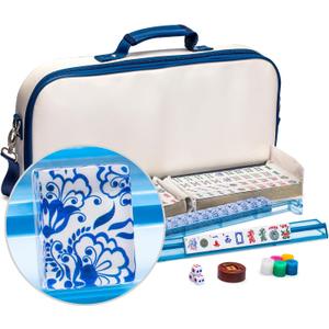 Yellow Mountain Imports American Mahjong Set, Chinoise with Soft Leatherette Case - Racks with Pushers, Scoring Coins, Dice, and Wind Indicator, 21.3" X 12.2" X 2.8"