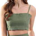 Amazhiyu Womens Pure Linen Spaghetti Strap Crop Camisole Summer Strappy Tops, Green