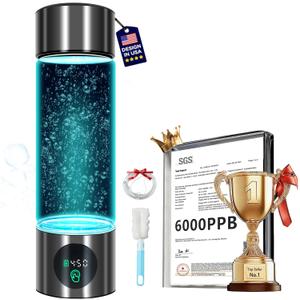 5.0 New Upgraded Hydrogen Water Bottle - Hydrogen Concentration up to 6000 PPBSGS-Certified Hydrogen Generator 2025 SPE/PEM Technology Odorless Double Hydrogen Content for Sports/Home/Office/Travel (Silver)