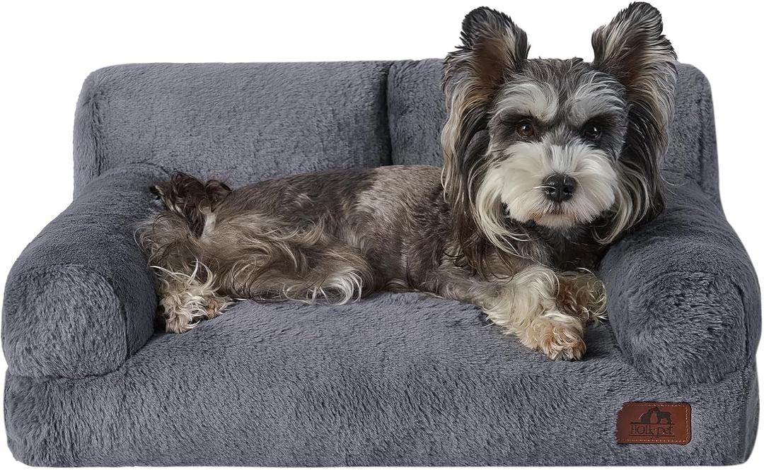 Hollypet Fluffy Dog Cat Bed Pet Couch Beds Plush Soft Warming Washable Puppy Bed for Small Medium Dogs and Large Cats, Gray, 24" L x 18" W x 10" Th