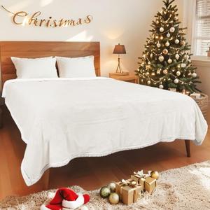 Electric Heated Blanket Full Size 72x84 Inch - Super Soft Flannel Warm Blanket with10 Heat Settings, 1-12H Auto Shut Off Timer, Machine Washable (White)