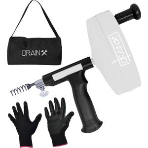 Drainx Pro 50-FT Heavy Duty Steel Drum Drain Auger Plumbing Snake with Work Gloves and Storage Bag