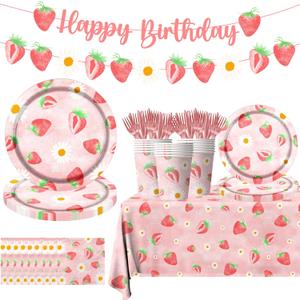 Strawberry Party Decorations - Strawberry Themed Birthday Tableware Disposable Plate,Tablecloth,Napkin Sweet One Party Decorations for Berry First Birthday Supplies