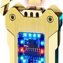 Smart Kerosene Lighter 4-Ignition Methods, Voice Activated Soft Flame Lighter, Metal Mecha Style Refillable Lighters with Cool Colorful Breathing Light (Brushed Gold, No Fuel)