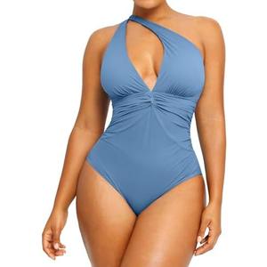 SHAPELLX Women's One Piece Swimsuit Tummy Control Ruched Full Coverage Bathing Suit V Neck Slimming Swimwear Size XL