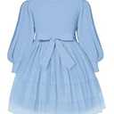 Toddler Girl Tulle Dress Puff Long Sleeves Tutu Dresses with Tie Belt for Princess Brithday Party 1-6T (3-4T)