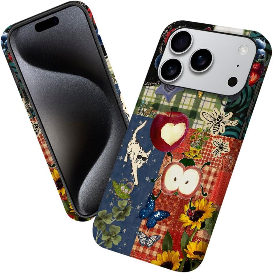 Case for iPhone 17 Pro,Retro Art Collage Patchwork Phone Case Military-Grade Drop Protection Cover for Women Girl - Frosted