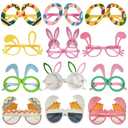 JAKADYUKS Easter Glasses 12Pcs Party Favors Decorations Supplies Photo Booth Props Classroom Prize Easter Gifts Easter Eggs Basket Stuffers Fillers, Easter Eggs Bunny and Chick Eyeglasses