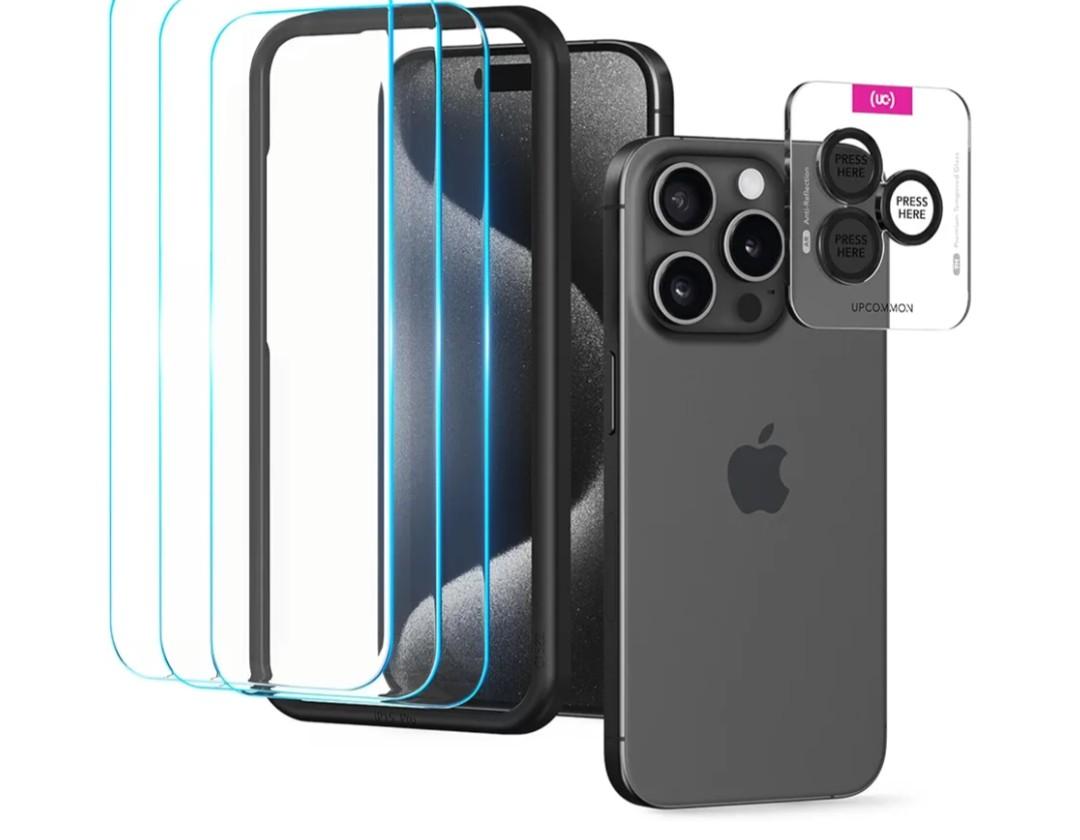 Upcommon UARMOR Glass 3 Pack Clear Screen Protector & 1 Pack Camera Lens Protector for [ iPhone 15 Pro Max ] 9H Tempered Glass with Easy Installation Kits (3+1 Pack) 3 Pack