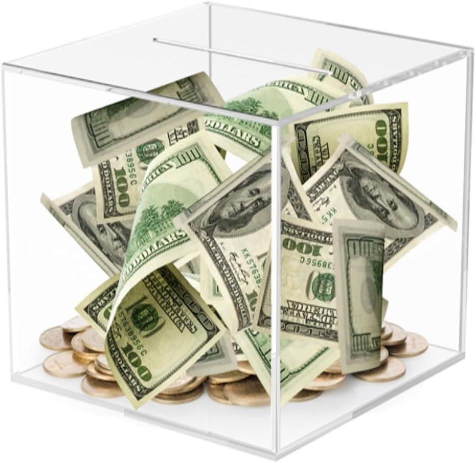 Transparent Acrylic Piggy Bank for Adults Modern Money Saving Box for Home or Office Unbreakable Jar Ideal Gift for Birthdays and Special Occasions 5.9 X 5.9 Inches Transparent Acrylic Piggy Bank for Adults Modern Money Saving Box for Home or Office Unbreakable Jar Ideal Gift for Birthdays and Special Occasions 5.9 X 5.9 Inches