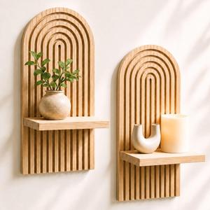 Wall Candle Holder Set of 2, Boho Wall Decor, Arch Candle Sconces, Natural