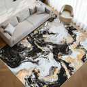 Yinhua Washable Rug 5x7, Marble Black and Gold Rugs Non Slip, Abstract Area Rugs Low Pile, Soft Faux Wool Modern Throw Rug Pet Friendly, Contemporary Floor Carpet for Living Room Bedroom Kitchen