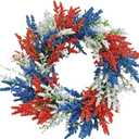 20In Patriotic Wreaths for Front Door, Artificial Red White Blue Faux Flowers,Patriotic Wreath Decorations,Decor for 4th of July,Festival Wreath for Outdoor,Home, Office, Party Wall