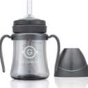 GROSMIMI Spill Proof no Spill Magic Sippy Cup with Straw with Handle for Baby and Toddlers, Customizable, PPSU, BPA Free 6 oz (Charcoal)