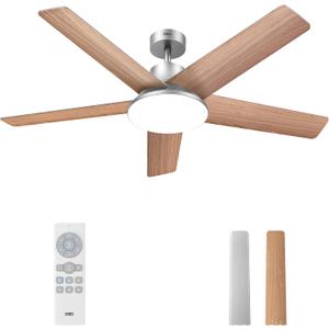 Dreo Ceiling Fans with Lights and Remote, 52 Inch, 6 Speeds, 5 Color Tones Dimmable LED, Quiet Reversible DC Motor, 8H Timer, Silver Ceiling Fan for Bedroom, Living Room, Easy to Install